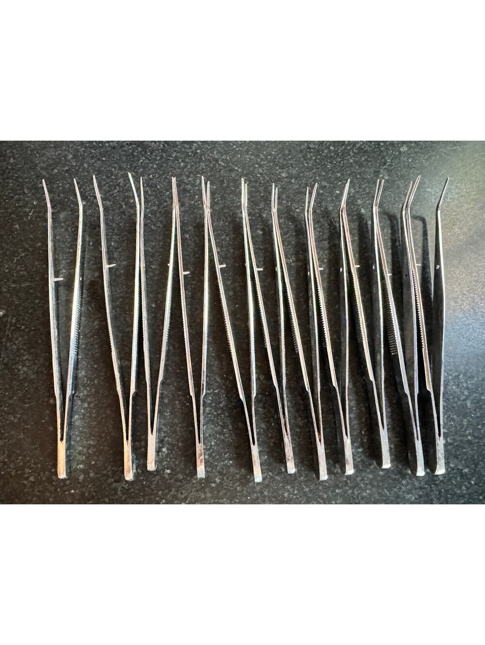 Lot of 10 Utility Grade Stainless Steel Tweezers - Precision Angled Tips